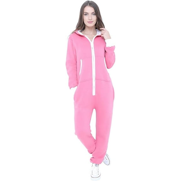 Women Plain Onesies – Fleece One-Piece Hooded Plain Onesie for Women, Zip-up Unisex Playsuit Jumpsuit Pajamas for Adults