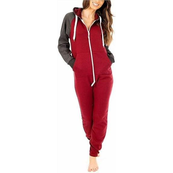 Women Plain Onesies – Fleece One-Piece Hooded Plain Onesie for Women, Zip-up Unisex Playsuit Jumpsuit Pajamas for Adults