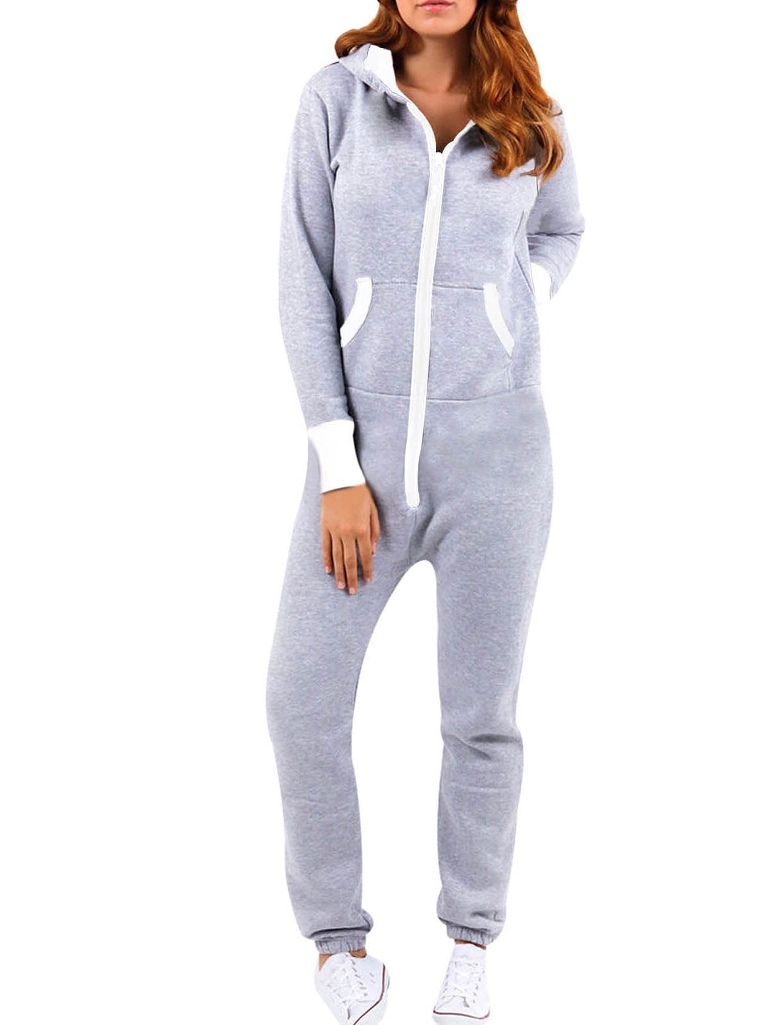 SKYLINEWEARS Women's Fleece Onesie Hooded Pajamas - One Piece Jumpsuit, 80% Cotton, Non-Footed, Cozy & Casual
