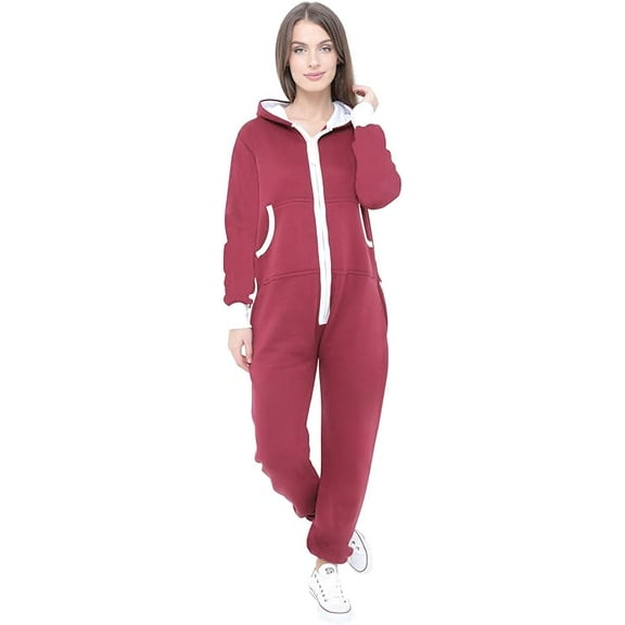 Women Plain Onesies – Fleece One-Piece Hooded Plain Onesie for Women, Zip-up Unisex Playsuit Jumpsuit Pajamas for Adults
