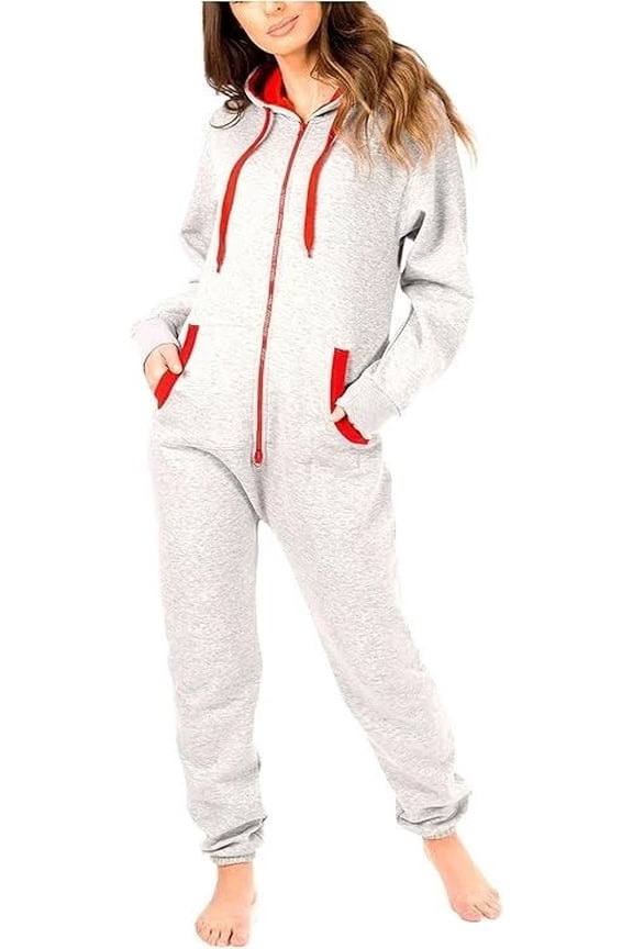 Women's Fleece Onesie Pajama – Zip-Up Hooded Jumpsuit Loungewear, Unisex One-Piece Sleepwear