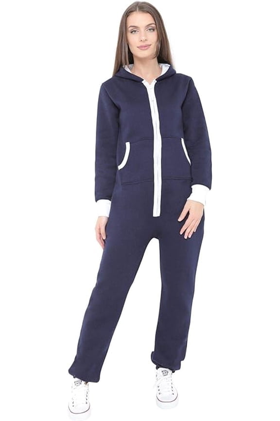 Women's Fleece Onesie Pajama – Zip-Up Hooded Jumpsuit Loungewear, Unisex One-Piece Sleepwear