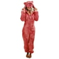thumbnail image 1 of Women's Fleece Onesie Pajamas Hooded Romper Sleepwear Loungewear (Red, S), 1 of 5