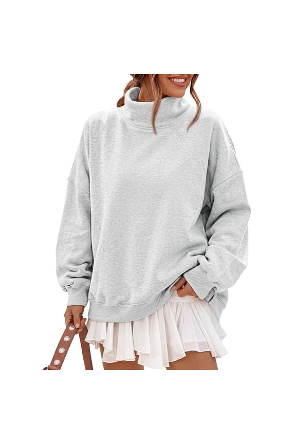 Women’s Fleece Oversized Mock Neck Sweatshirts with Pockets, S