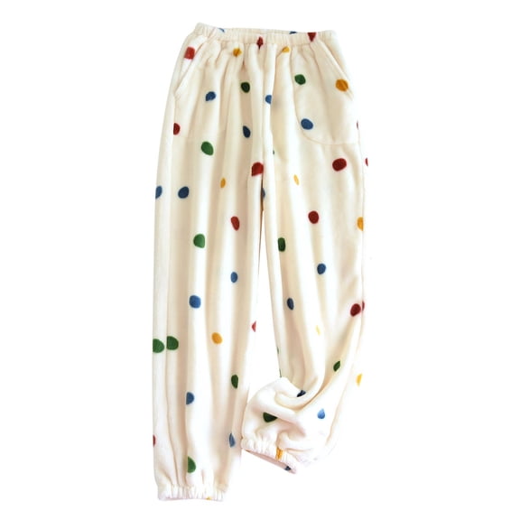 Women's Fleece Pajama Pants Cute Graphic Winter Warm Cozy Pj Bottoms Plush Lounge Sleep Pant with Pockets (M, Beige)