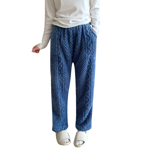 Women's Pajama Pants Elastic Waist Lounge Pants Women Blue Pajama Pants Women with Pockets Warm Winter Pants for Women