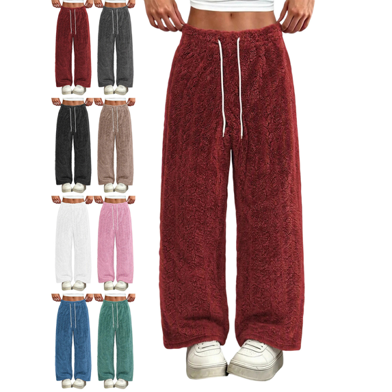 Women's Fleece Pajama Pants Mid Weight Warm Lounge Bottoms Drawstring Elastic Waist Casual Soft Sleepwear