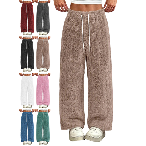 Women's Fleece Pajama Pants Mid Weight Warm Lounge Bottoms Drawstring Elastic Waist Casual Soft Sleepwear