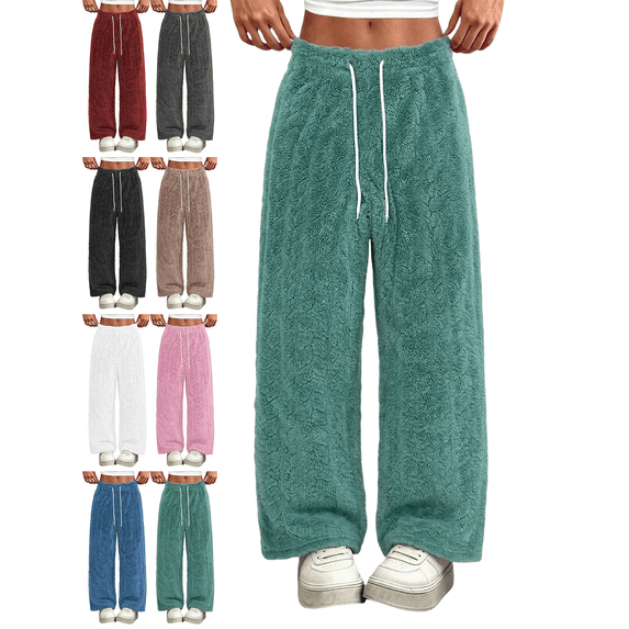 Women's Fleece Pajama Pants Mid Weight Warm Lounge Bottoms Drawstring Elastic Waist Casual Soft Sleepwear