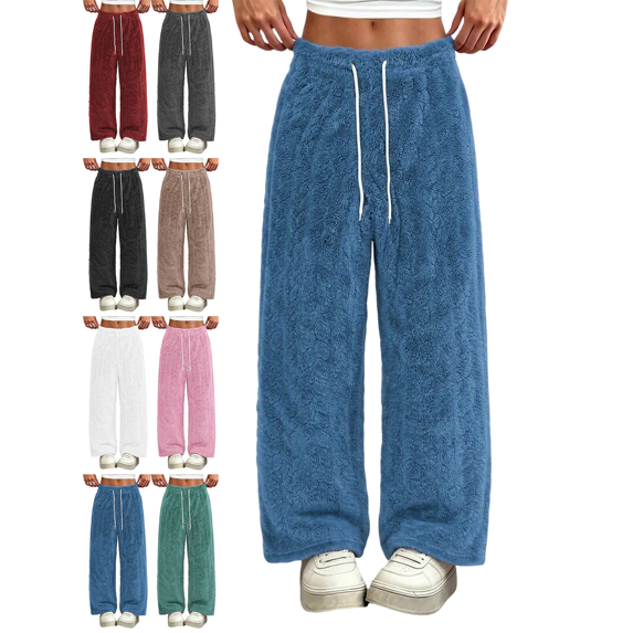 Women's Fleece Pajama Pants Mid Weight Warm Lounge Bottoms Drawstring Elastic Waist Casual Soft Sleepwear