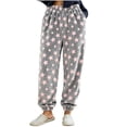 thumbnail image 1 of Women's Fleece Pajama Pants Star Print Elastic Waist Cuffed Ankle Loose Fit Soft Warm Cozy Casual Fall Winter Everyday Lounge Sleep Trousers Gray, 1 of 8