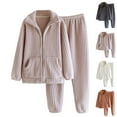 thumbnail image 1 of Women’s Fleece Pajama Set Zipper Jacket and Pants Warm Plush Loungewear Cozy Sleepwear 2 Piece Outfit Winter PJs, 1 of 8