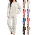 thumbnail image 1 of Women's Fleece Pajama Sets,Crew Neck Long Sleeve Top and Wide Leg Pants 2 Piece Thick Warm Loose Loungewear Sleepwear, 1 of 6