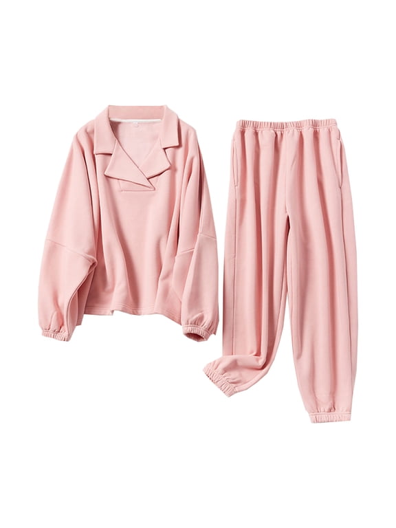 Women's Fleece Lined Pajamas Sets Long Sleeve Pullover Long Pants Soft Sleepwear 2 Piece Pjs Joggers Loung Set