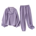 thumbnail image 1 of Women's Fleece Pajamas Comfy Solid Color Winter Warm Long Sleeve Tops and Pants 2 Piece Set Sleepwear Sweatsuit, 1 of 5