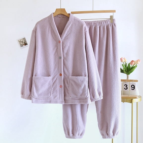 Women's Pajamas Long Sleeve Button Top and Pants 2 Piece Pajama Set Womens Pajama Sets Winter