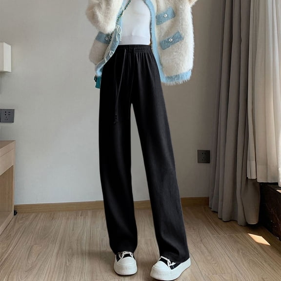 Women's Fleece Pants Cute Fluffy Soft Comfy Lounge Pants Winter Ladies Plush Warm Bottoms Black Free