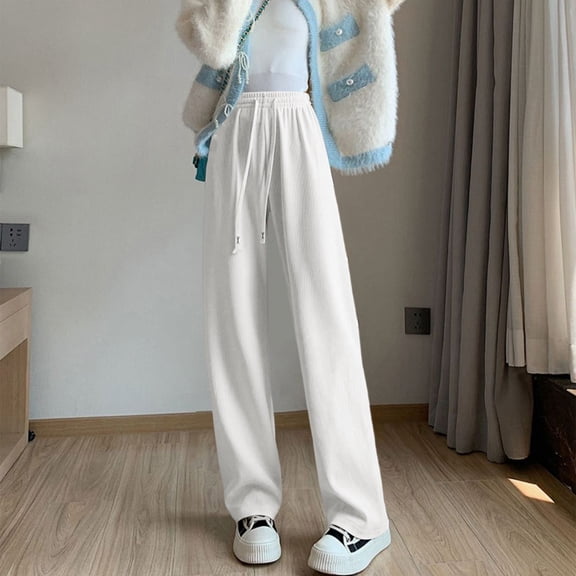Women's Fleece Pants Cute Fluffy Soft Comfy Lounge Pants Winter Ladies Plush Warm Bottoms White Free