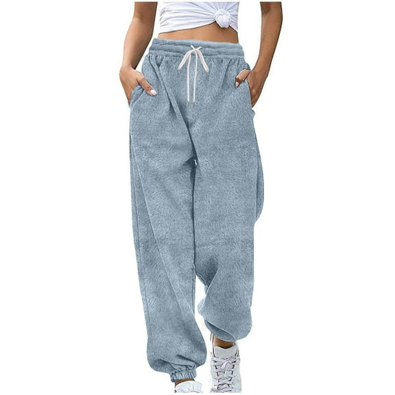 Women's Fleece Pants Elastic Waist Cuffed Pant Ankle Length Trousers Fluffy Bottoms Drawstring Loungepants Thicken Bottom Flannels Loungewear 2025 Winter Garments