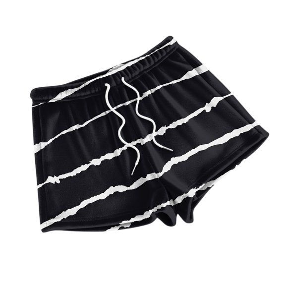 Women's Fleece Plaid Print Pajama Shorts - Fashionable Loose-Fit Casual Sleepwear, Black Size L