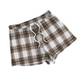 thumbnail image 1 of Women's Fleece Plaid Print Pajama Shorts - Fashionable Loose-Fit Casual Sleepwear, Light Brown Size XXL, 1 of 5