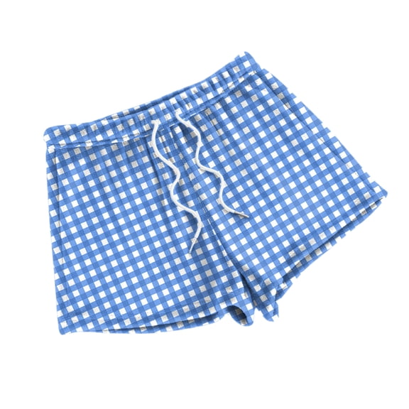 Women's Fleece Plaid Print Pajama Shorts - Fashionable Loose-Fit Casual Sleepwear, Sky Blue Size S