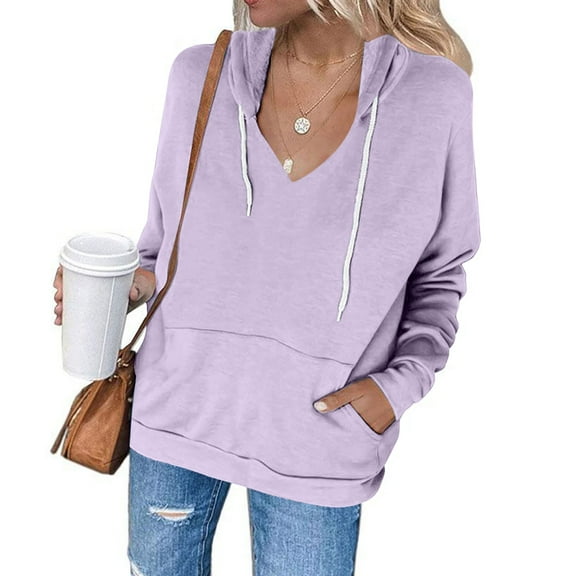Women's Fleece Pullover Hoodie Casual Color Hooded Pocket Long Sleeve Comfort Under $10