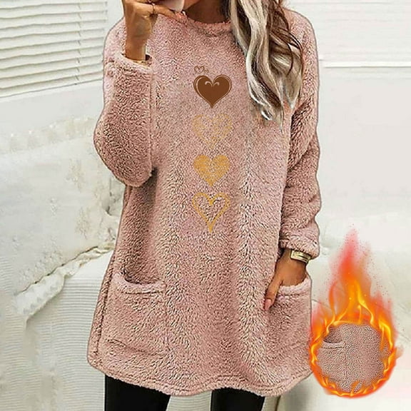 Women's Fleece Pullover Oversized Plush Soft Crewneck Long Sleeve Tops with Pocket Winter Warm Casual Womens Sweatshirt