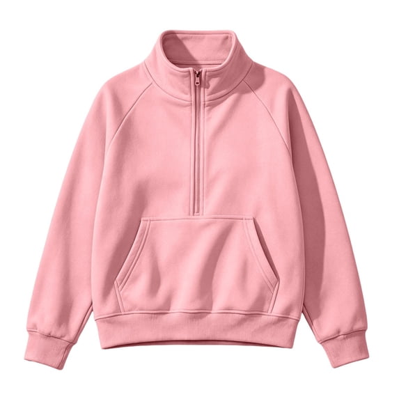 Women's Fleece Quarter Zip Sweatshirts Mock Neck Long Sleeve Pullover Tops Comfort Oversized Hoodies Casual Trendy Shirts sudaderas para mujer Pink L