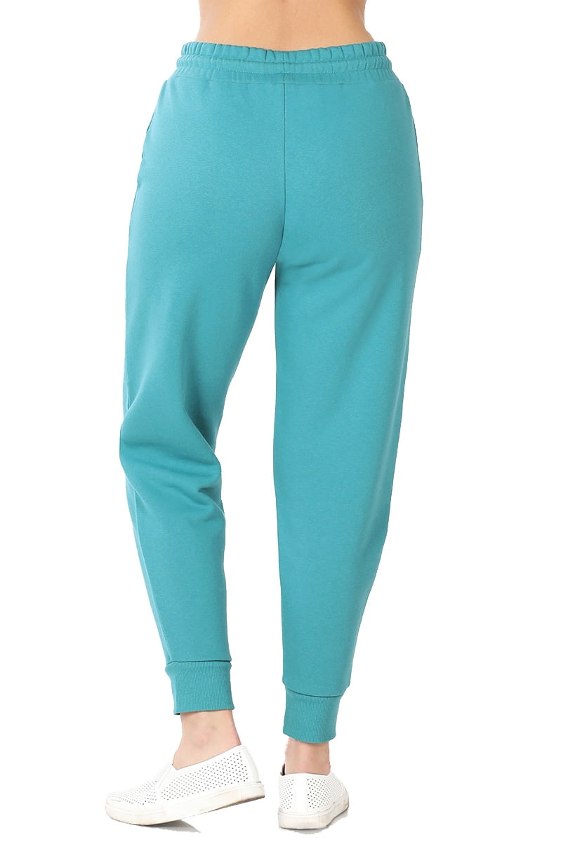 Women's Fleece Relax Fit Cropped Jogger Lounge Sweatpants Running Pants  (Fleece Dusty Teal, X-Large) 