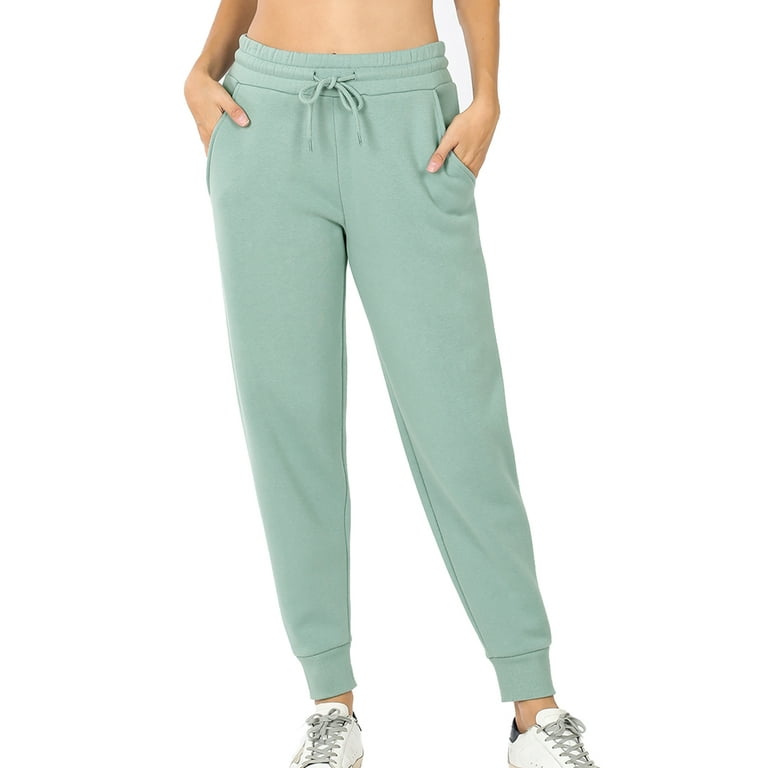 Women's Fleece Relax Fit Cropped Jogger Lounge Sweatpants Running Pants ( Fleece Light Green, Large) 
