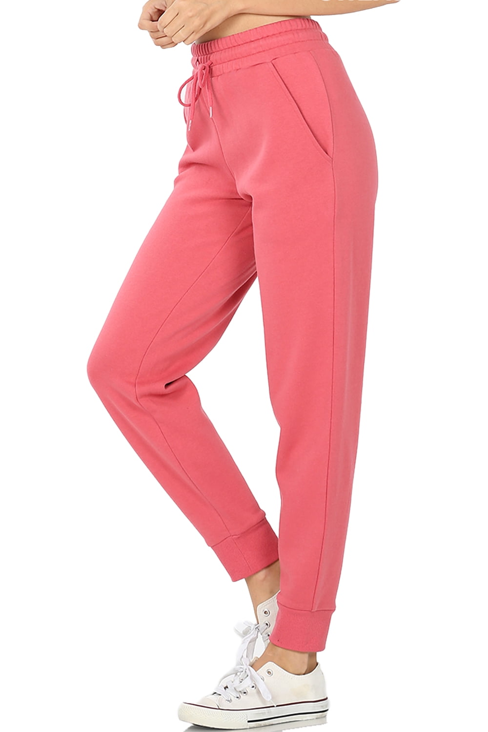 Women s Fleece Relax Fit Cropped Jogger Lounge Sweatpants Running Pants Fleece Rose Large
