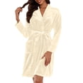 thumbnail image 1 of Women's Fleece Robe - Lightweight Solid Color Homewear, Beige, L, 1 of 5