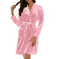 thumbnail image 1 of Women's Fleece Robe - Lightweight Solid Color Homewear, Pink, M, 1 of 5