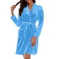 thumbnail image 1 of Women's Fleece Robe - Lightweight Solid Color Homewear, Sky Blue, M, 1 of 5