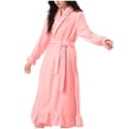 thumbnail image 1 of Women's Fleece Robe Ultra Soft Ruffle Ankle-Length Bathrobes Fashion belt Sleepwear Robes with Side Pockets Elegant Nightgown Warmth Cozy Frilly Loungewear for Daily, 1 of 6