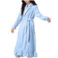 thumbnail image 1 of Women's Fleece Robe Ultra Soft Ruffle Ankle-Length Bathrobes Fashion belt Sleepwear Robes with Side Pockets Elegant Nightgown Warmth Cozy Frilly Loungewear for Daily, 1 of 6