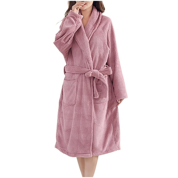 Women’s Fleece Shawl Collar Robe – Lightweight Fluffy Spa Robe with Belt (2025 Luxe Essential)