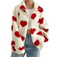 thumbnail image 1 of Women's Fleece Sherpa Jacket Heart Print Full Zip Loose Winter Warm Coat Valentine's Day Gifts Winter Outerwear Shermie, 1 of 6