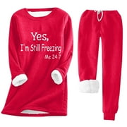 Womens Fleece Sherpa Lined Loungewear Sets Winter Warm Athletic Sweatshirt Joggers Pants 2Pcs Outfit Set