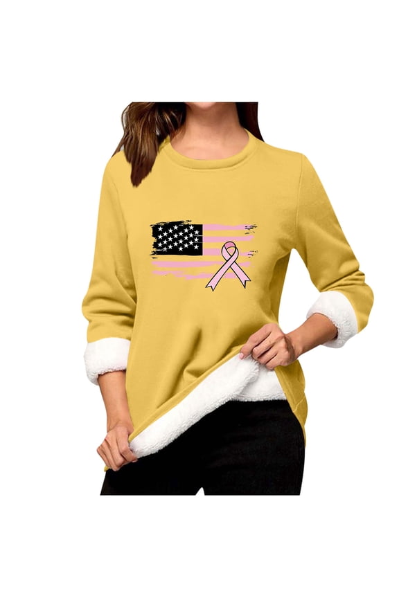 Women's Fleece Sherpa Lined Sweater America Flag Graphic Cute Thermal Pullover Tops Warm Outdoor Thick Tops Jumper