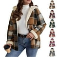 thumbnail image 1 of Women's Fleece Sherpa Plaid Jacket Full Zip Hooded Casual Coat Loose Trendy Warm Fall Winter Outwear,S,Army Green, 1 of 7