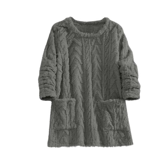 Women's Fleece Sherpa Tops Long Sleeve Fuzzy Warm Tunic Tops with 2 Pockets Lounge Loose Home Pajamas Winter Outfits (2XL, Dark Gray)