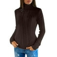 thumbnail image 1 of Women's Fleece Sweater Fisherman Cable Knit Pullover without Pockets,Coffee,M, 1 of 5
