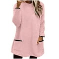 thumbnail image 1 of Women's Fleece Sweaters Causal Crewneck Sweatshirts Trendy Soft Fuzzy Sweater Long Sleeve Pullover Tops with Pockets (XL, Pink), 1 of 5