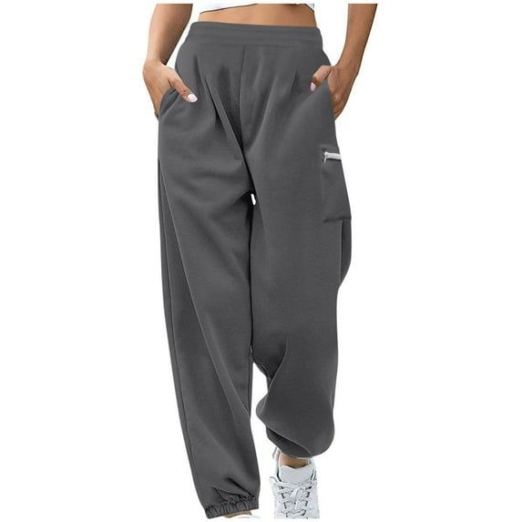 Women's Fleece Sweatpants Drawstring Elastic Waisted Cuffed Joggers with Zippered Pockets Dark Gray 3XL
