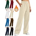 thumbnail image 1 of Women's Fleece Sweatpants Elastic Waist Wide Leg Solid Color Loose Fit Basic Casual Everyday Winter Home Lounge Pants, 1 of 9