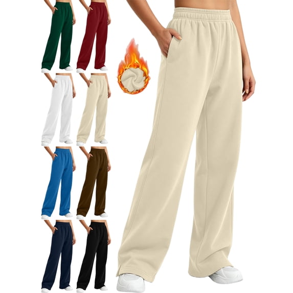 Women's Fleece Sweatpants Elastic Waist Wide Leg Solid Color Loose Fit Basic Casual Everyday Winter Home Lounge Pants