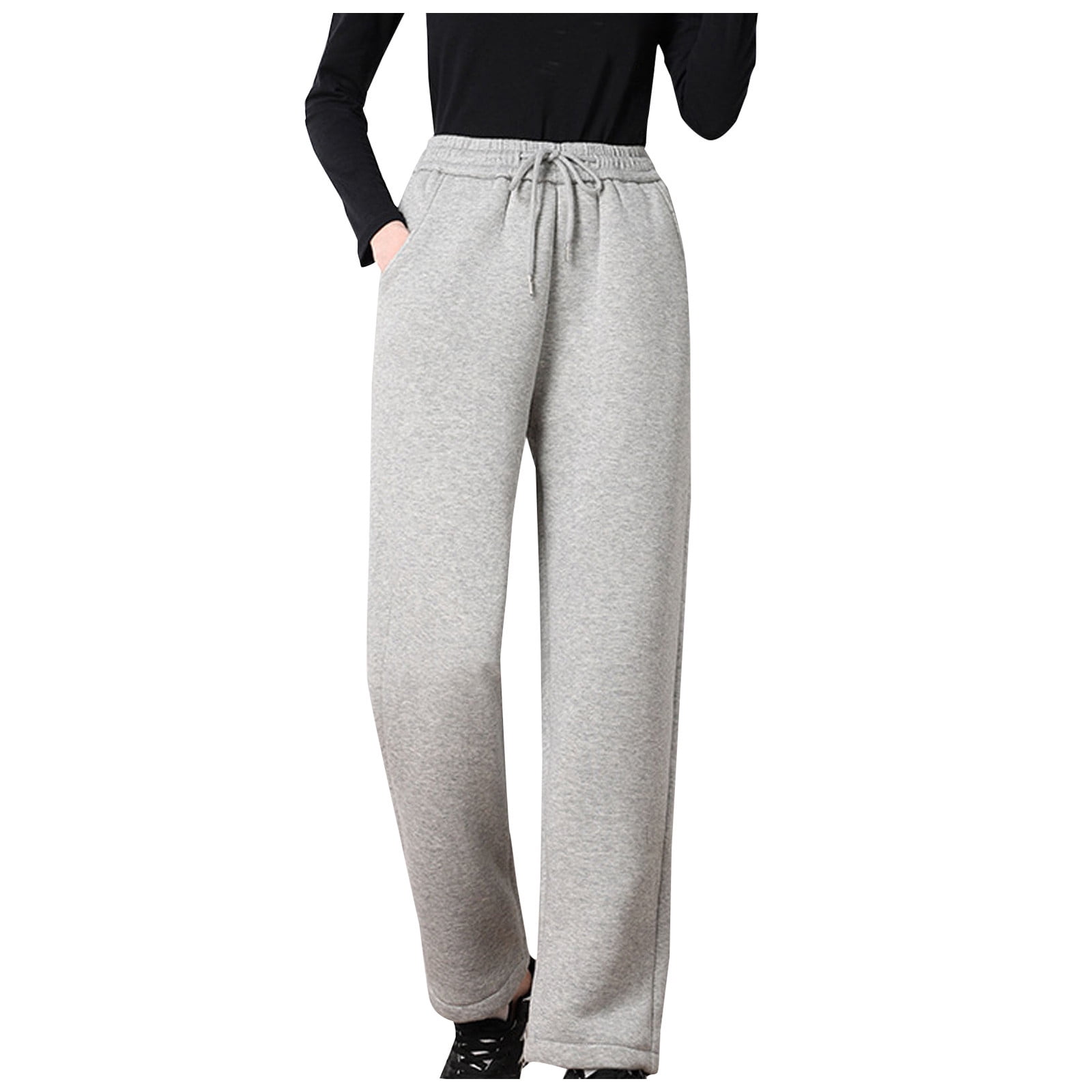 Women's Fleece Sweatpants Sherpa Lined Pants Winter Warm Drawstring Cozy  Plus Size Lounge Trousers with Pockets Ladies Clothes 