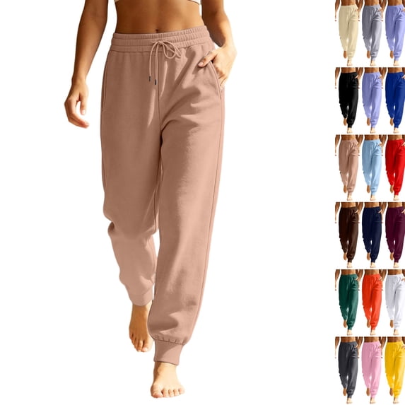 Women's Fleece Sweatpants Winter High Waisted Joggers Athletic Pants Casual Fall Drawstring Trousers with Pockets,Camel XL